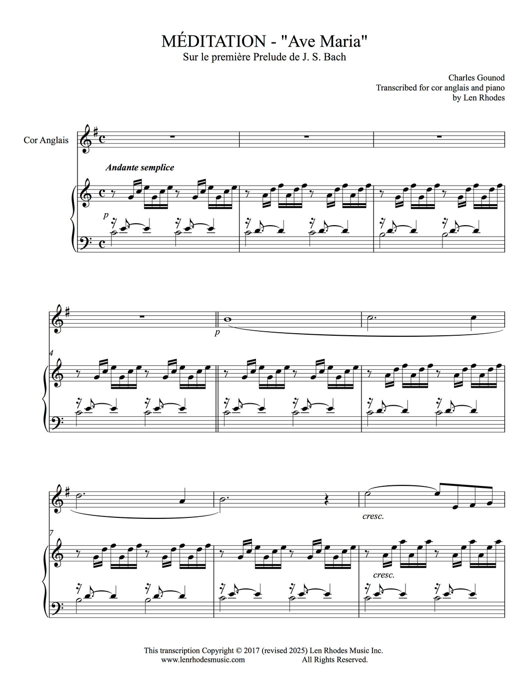 Ave Maria, Charles Gounod - Cor Anglais (English Horn) and Piano