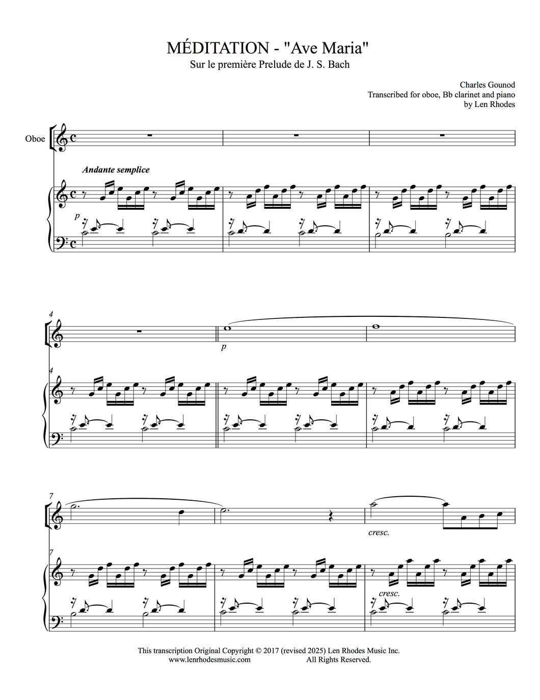 Ave Maria, Charles Gounod - for Oboe, Bb Clarinet and Piano