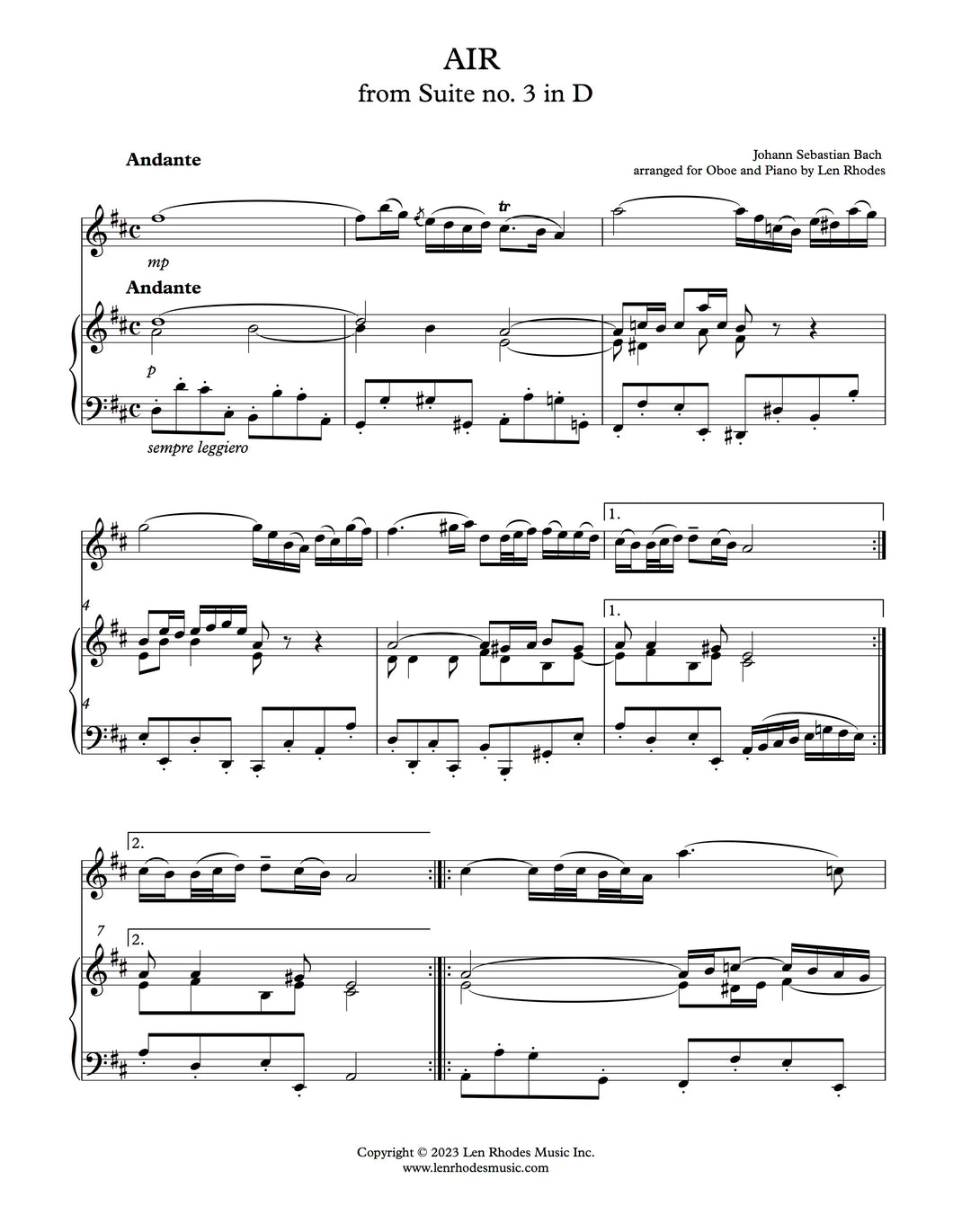 ‘Air’ from Suite no. 3 in D, Bach - Oboe and Piano