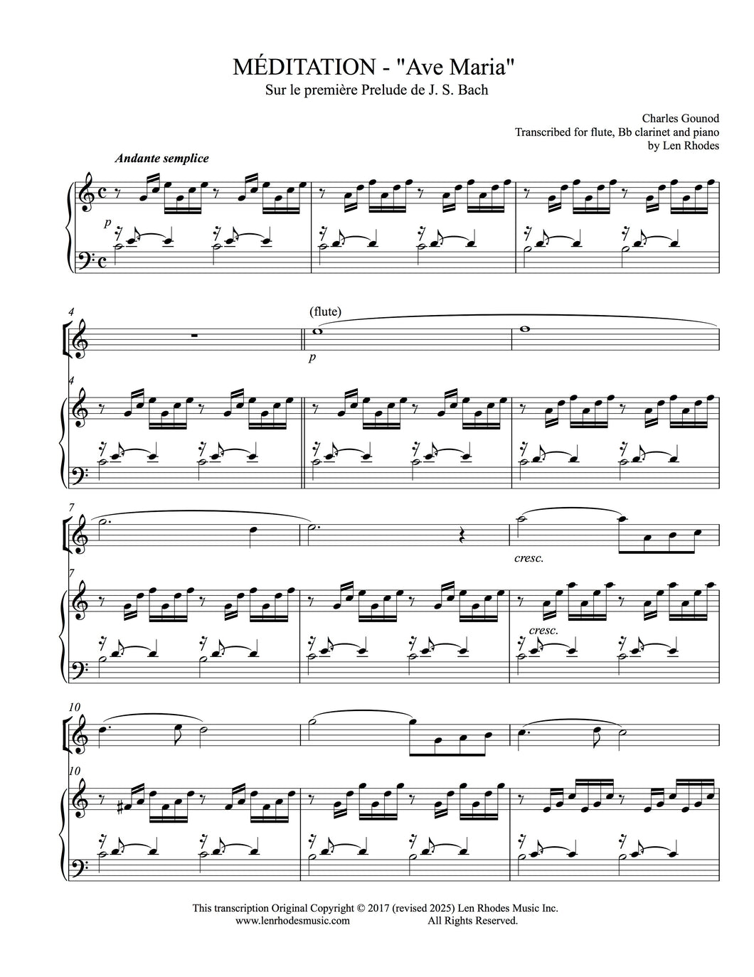 Ave Maria, Charles Gounod - for Flute, Bb Clarinet and Piano