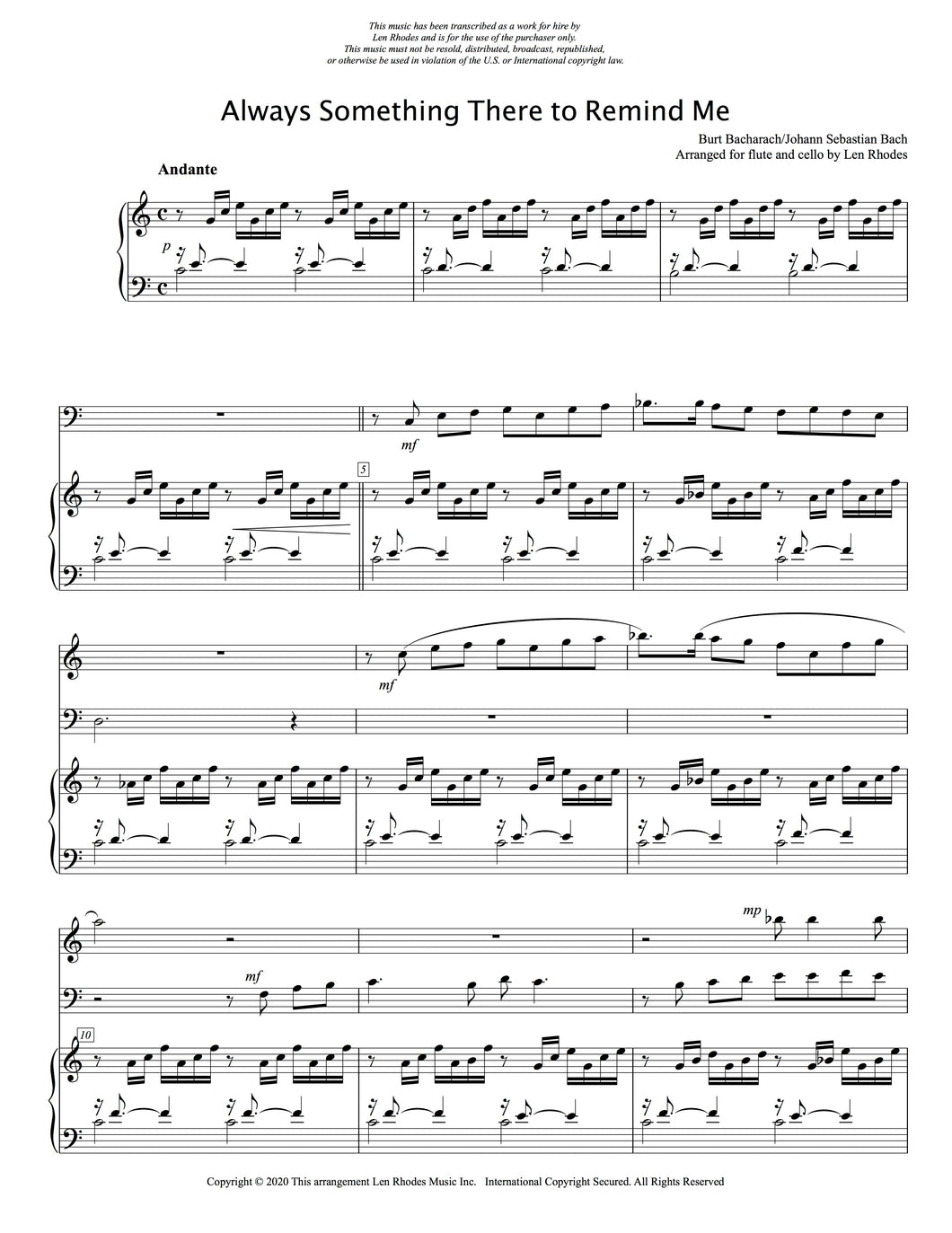 Always Something There to Remind Me, Bacharach/Bach - Flute, Cello and Piano