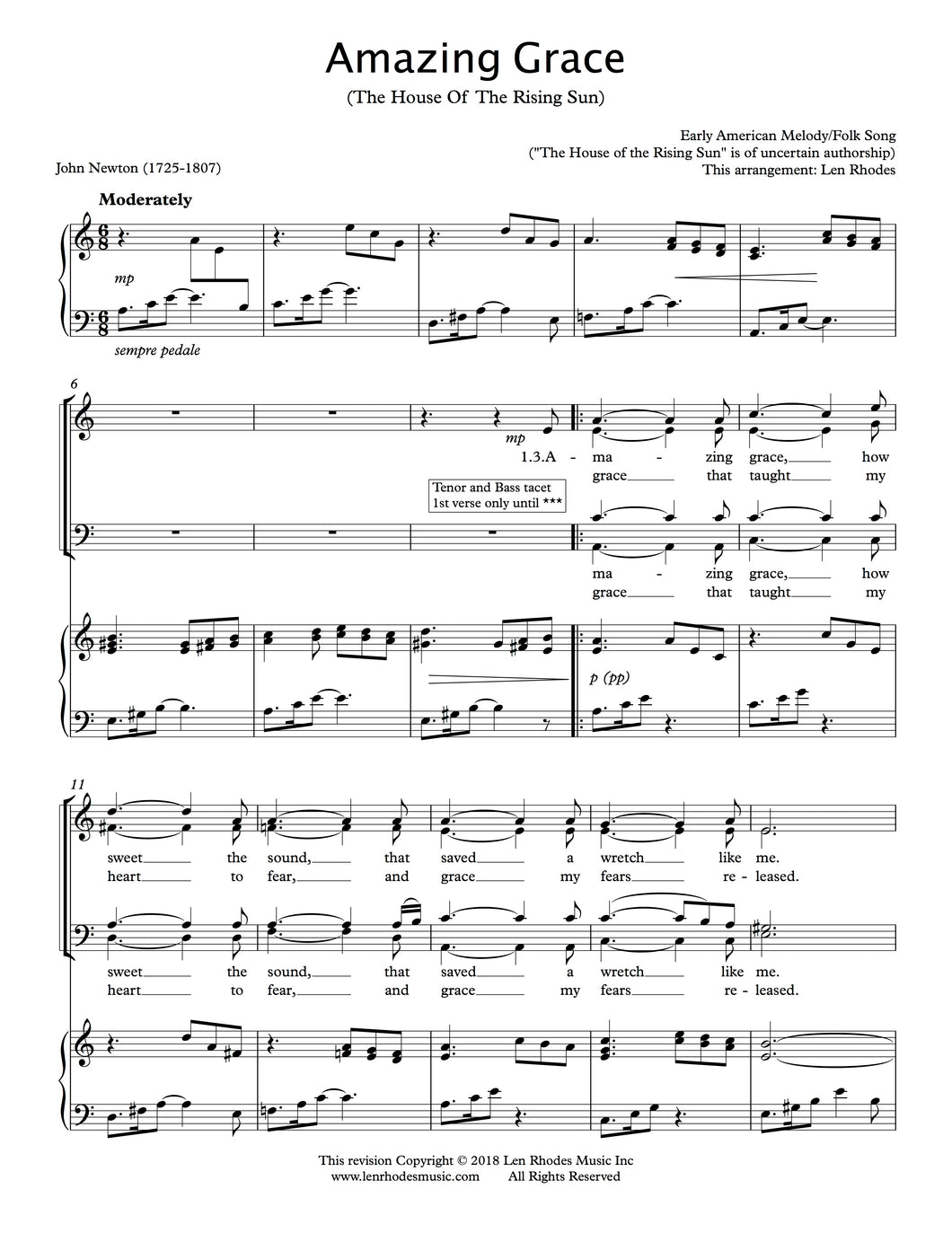 Amazing Grace, House of the Rising Sun - SATB and Piano