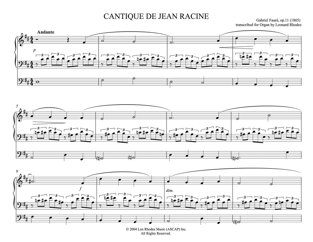 Cantique de Jean Racine op. 11 in D, Fauré - Organ