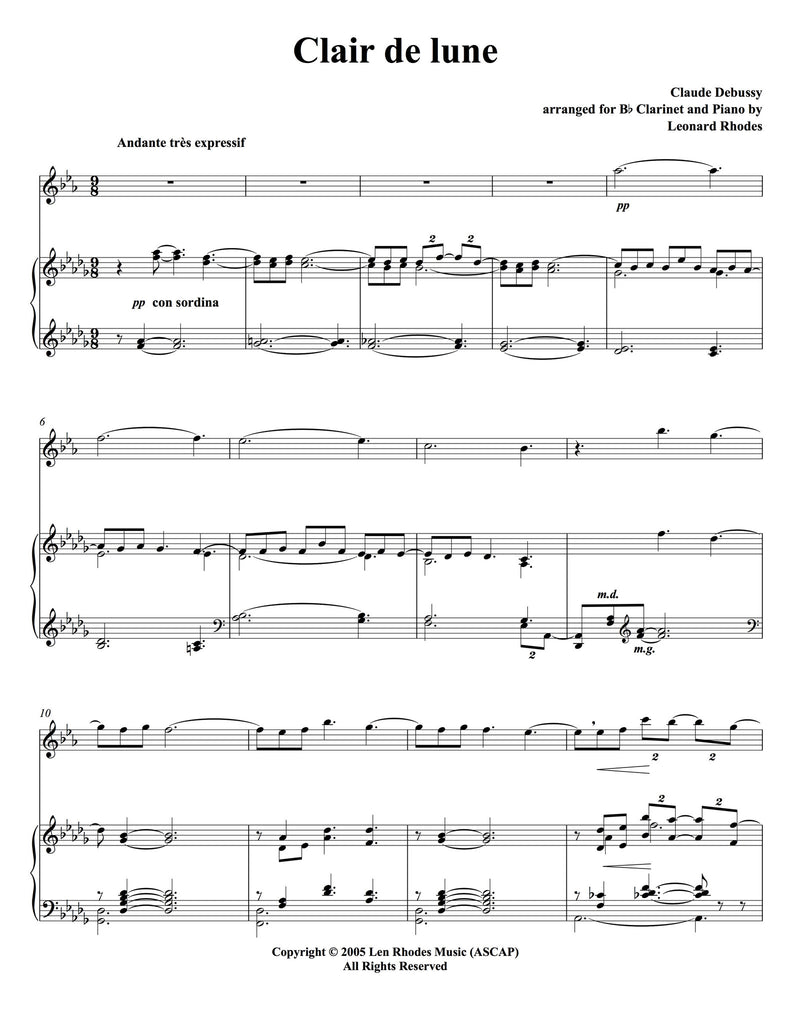 Clair de lune, Debussy - Clarinet and Piano – Len Rhodes Music