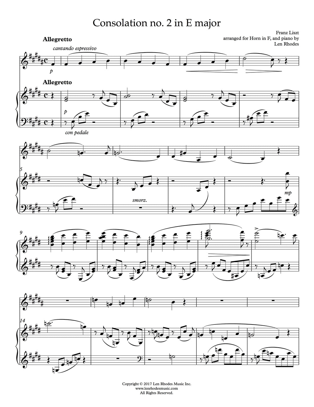 Consolation no. 2 in E major, Liszt - French Horn in F and Piano