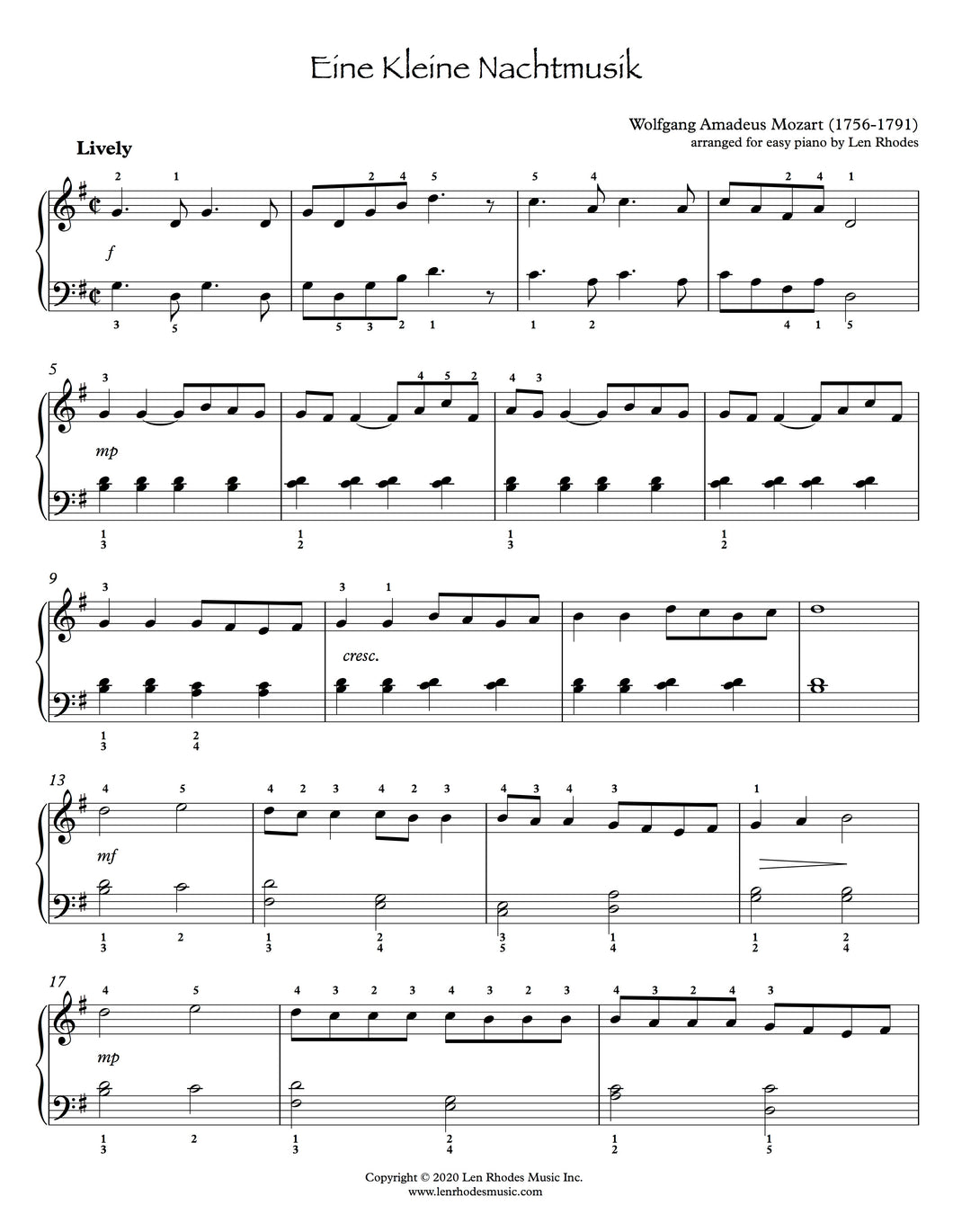 Eine Kleine Nachtmusik, Mozart - easy Piano