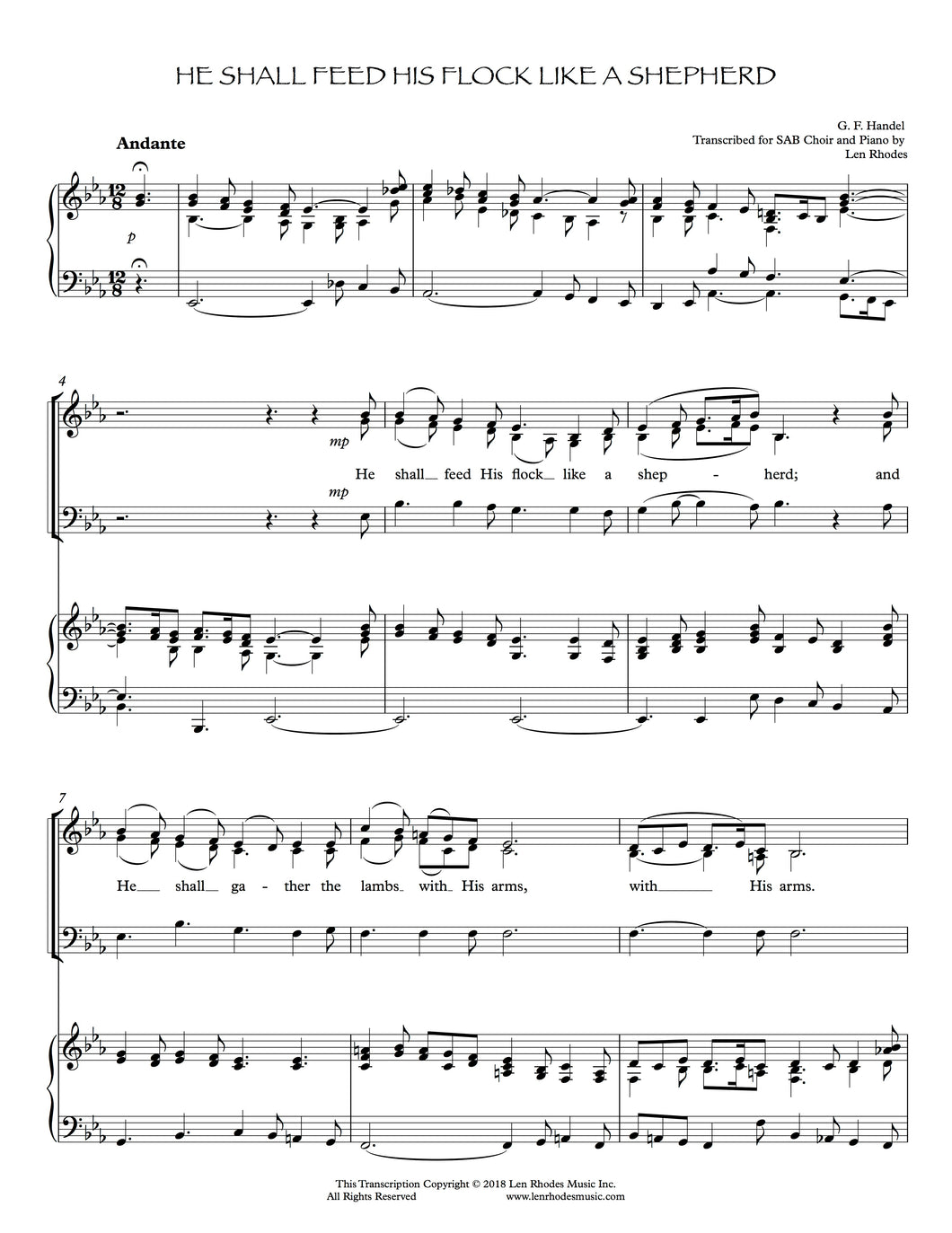 He Shall Feed His Flock, Handel - SAB Choir, Solo Flute and Piano