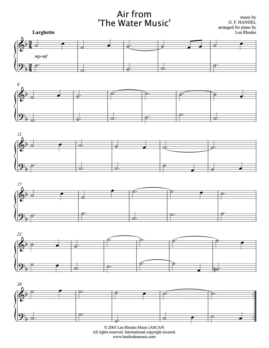 Water Music, Handel - easy Piano