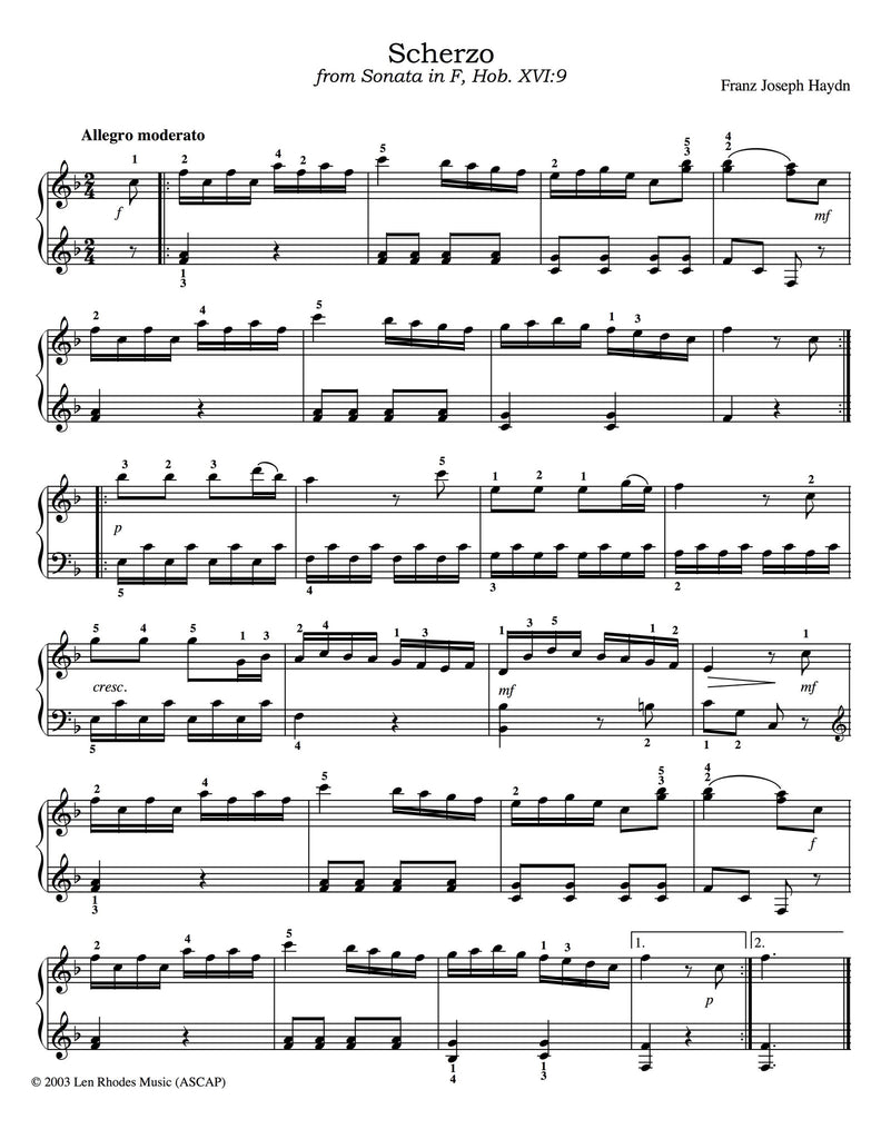 Scherzo, from Sonata in F, Hob. XVI:9, Haydn - Piano – Len Rhodes