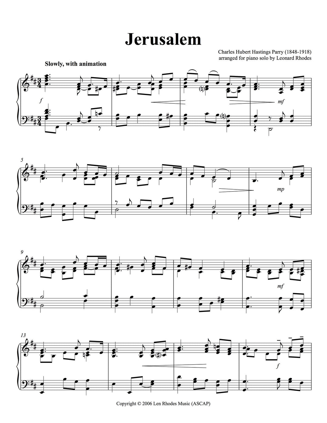 Jerusalem, Parry - Piano