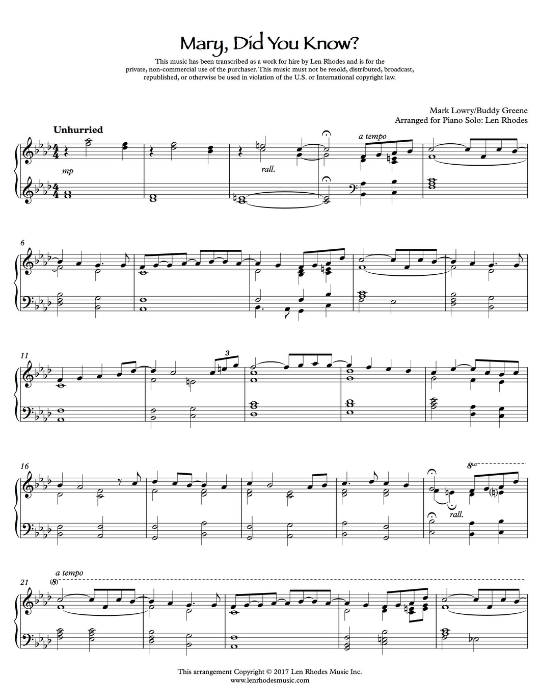 Mary, Did You Know? - Piano