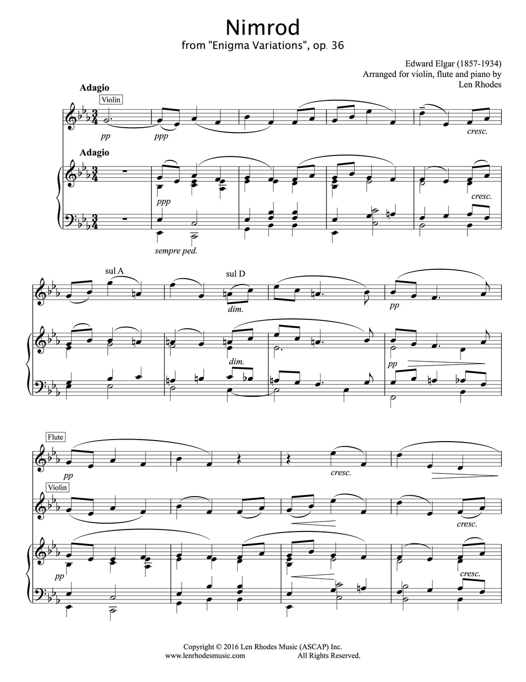 Nimrod, Enigma Variations, Elgar - Violin, Flute and Piano
