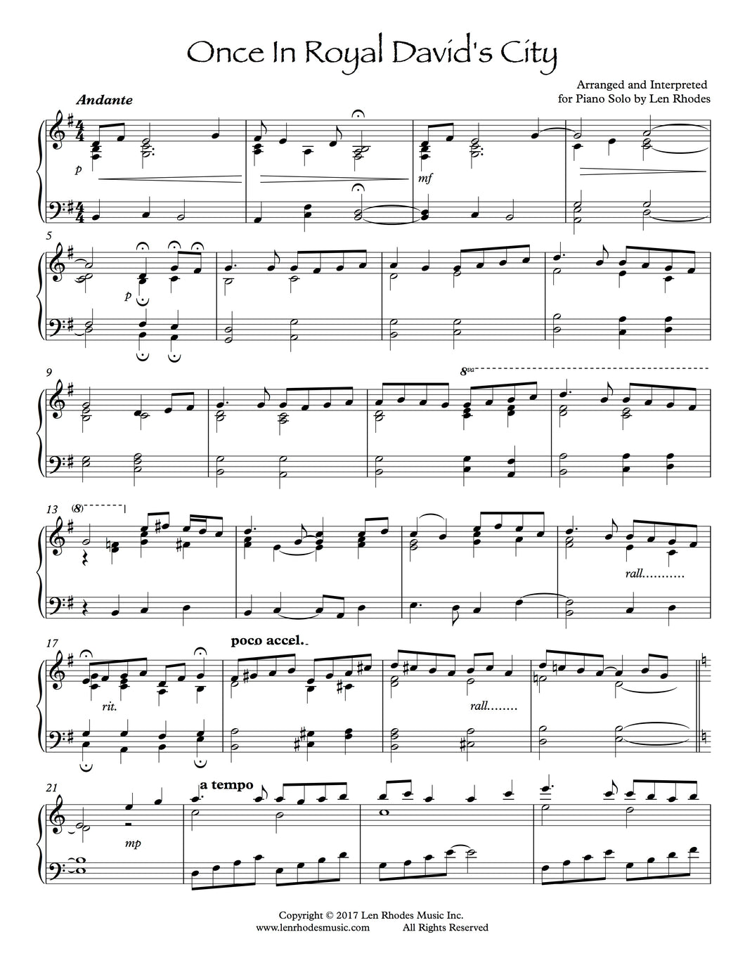 Once In Royal David's City - Piano
