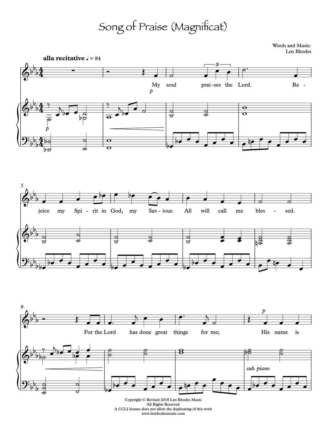 Song of Praise, Magnificat, Rhodes - Soprano Solo and Piano