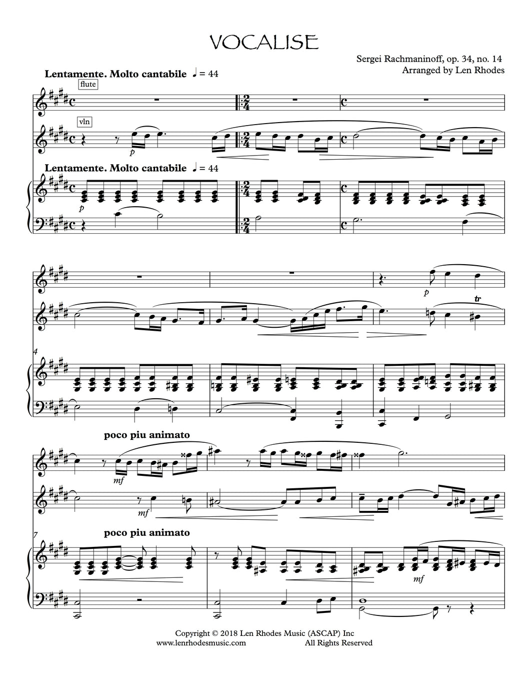 Vocalise, Rachmaninoff - Flute, Violin and Piano