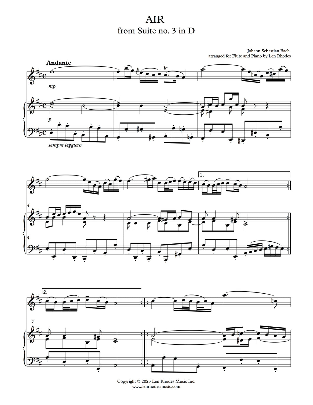 ‘Air’ from Suite no. 3 in D, Bach - Flute and Piano
