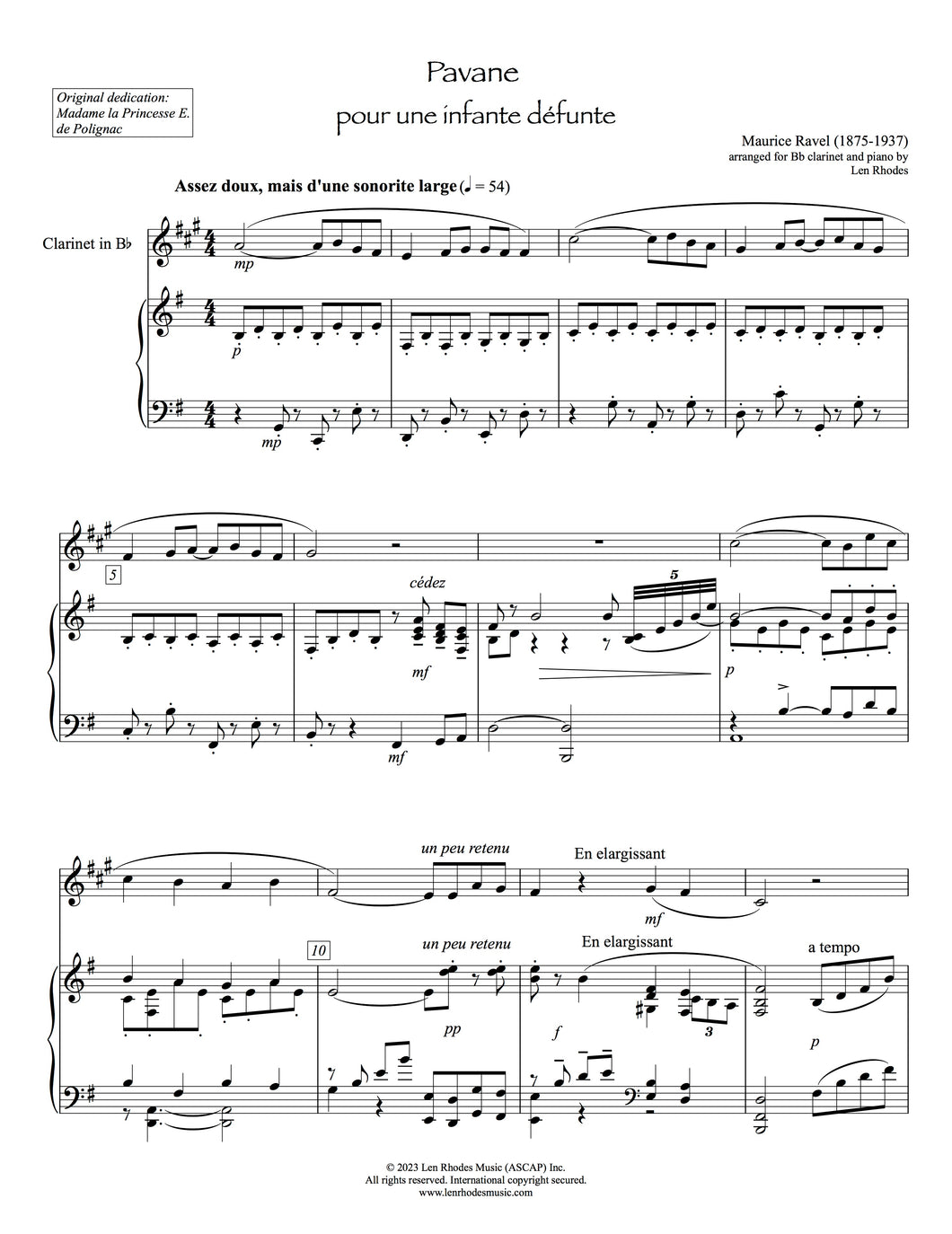 Pavane pour une infante défunte, Ravel - Bb Clarinet and Piano