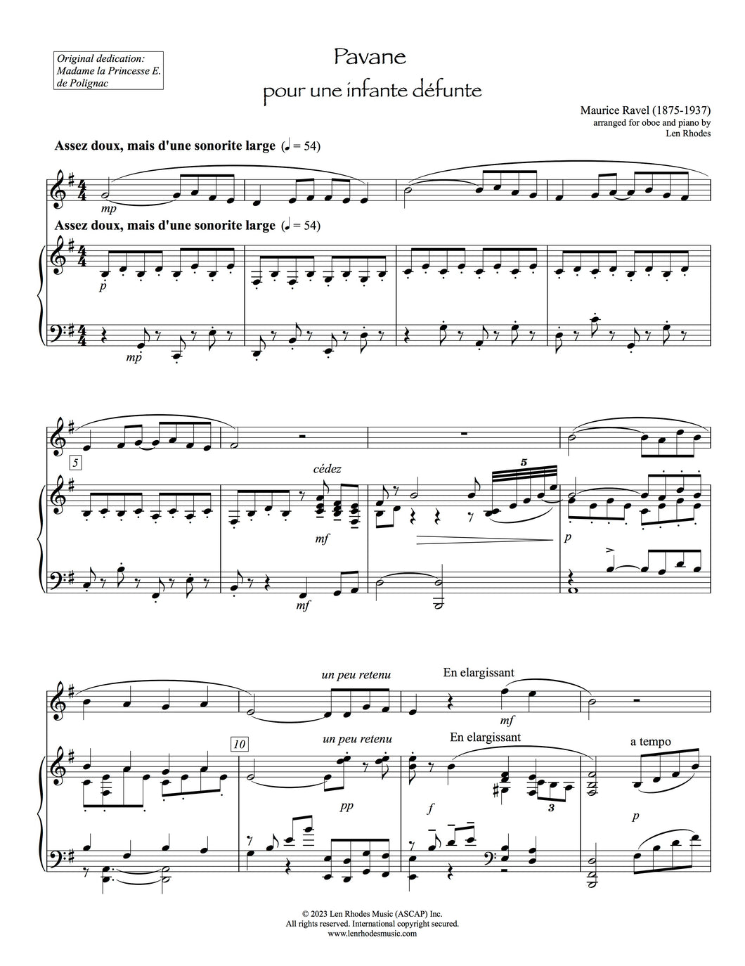 Pavane pour une infante défunte, Ravel - Oboe and Piano