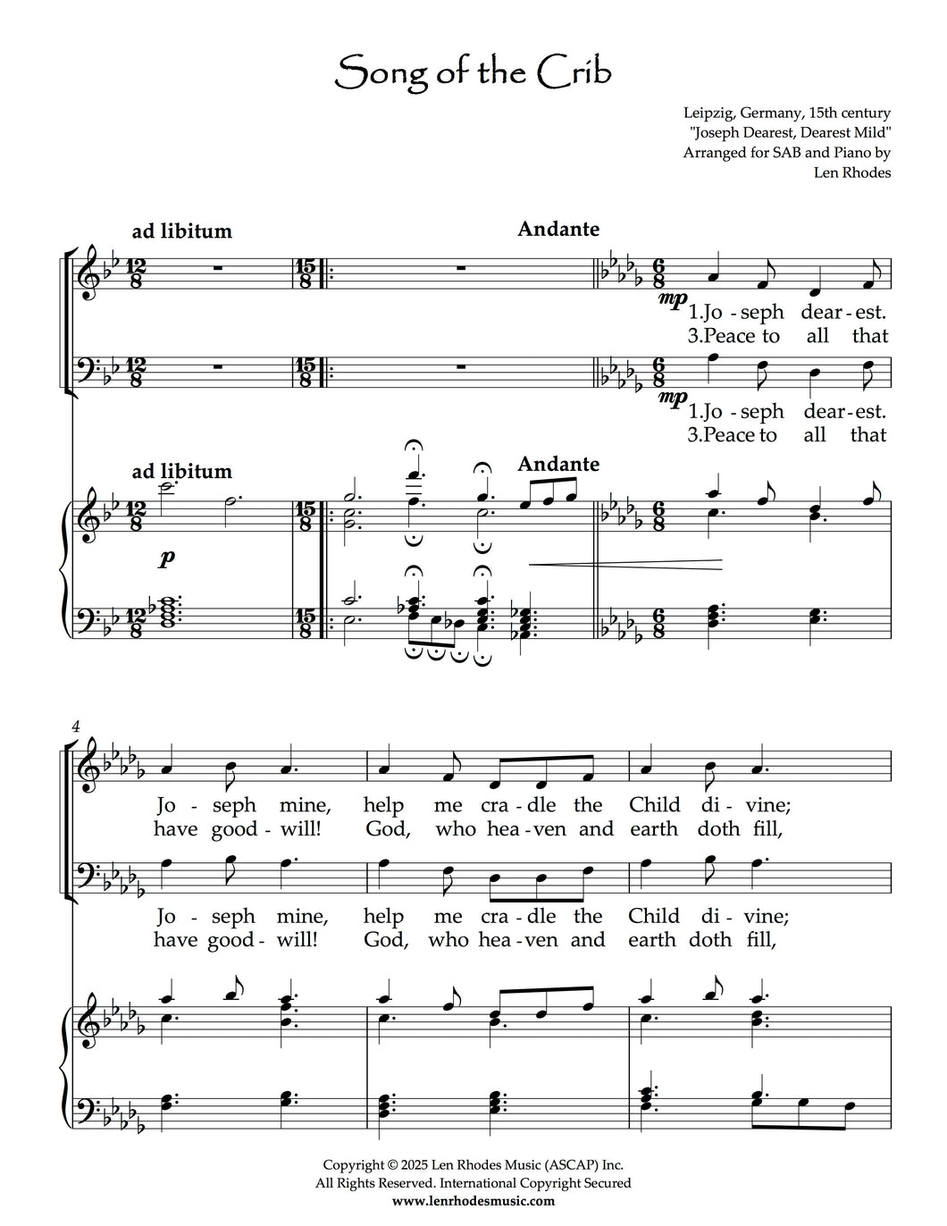 Song of the Crib, arranged for SAB and Piano by Len Rhodes