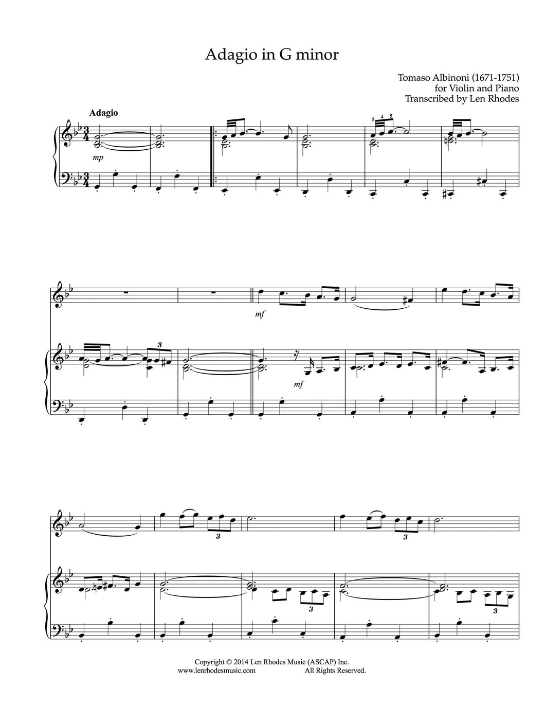 Adagio in G minor, Albinoni - Violin and Piano