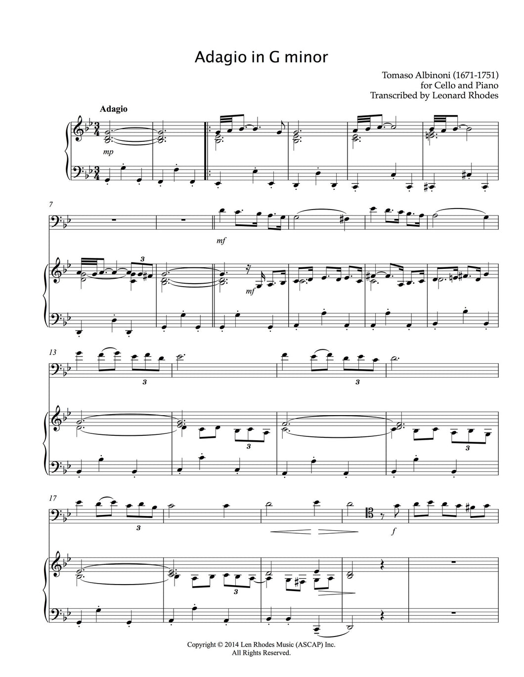 Adagio in G minor, Albinoni - Cello and Piano
