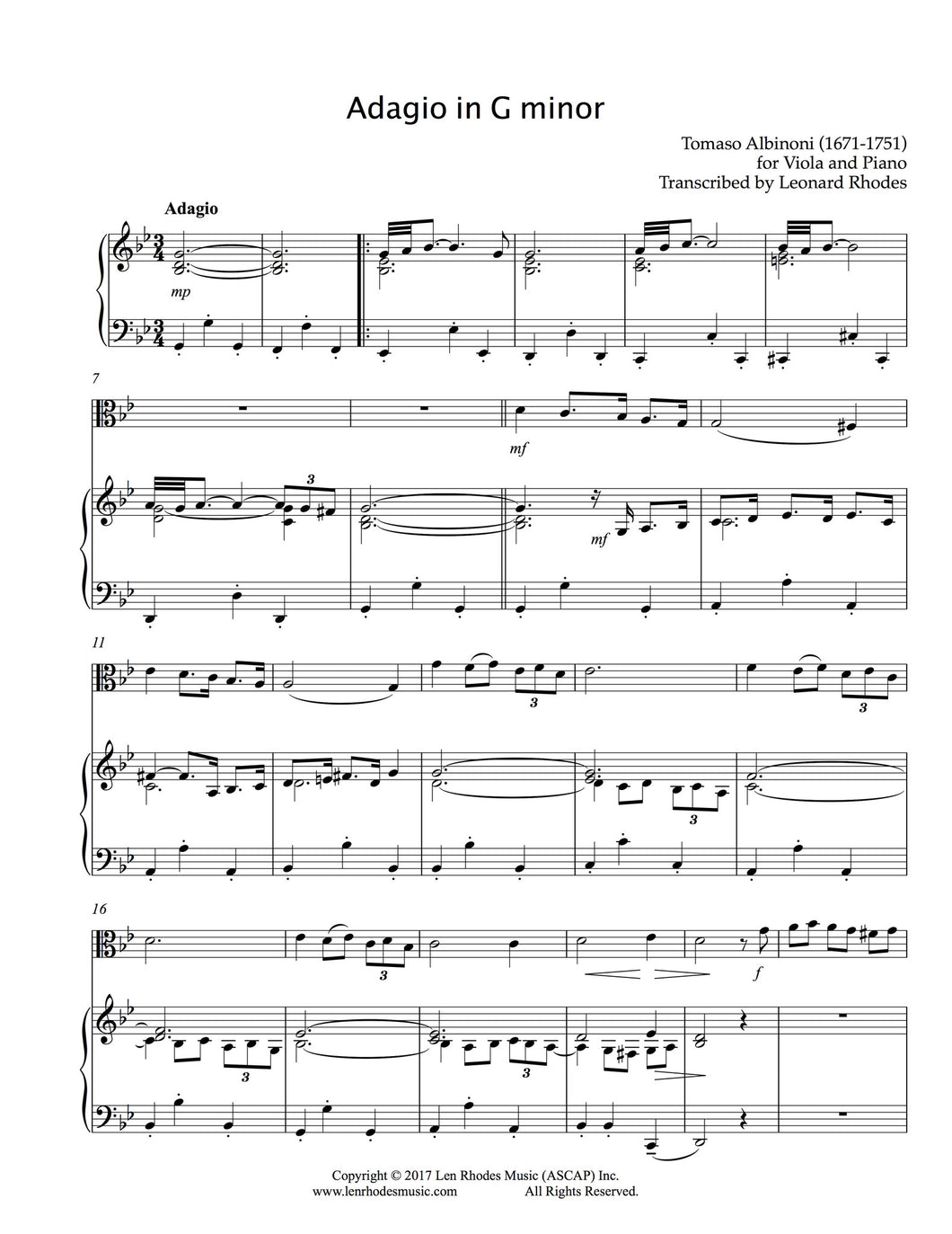 Adagio in G minor, Albinoni - Viola and Piano
