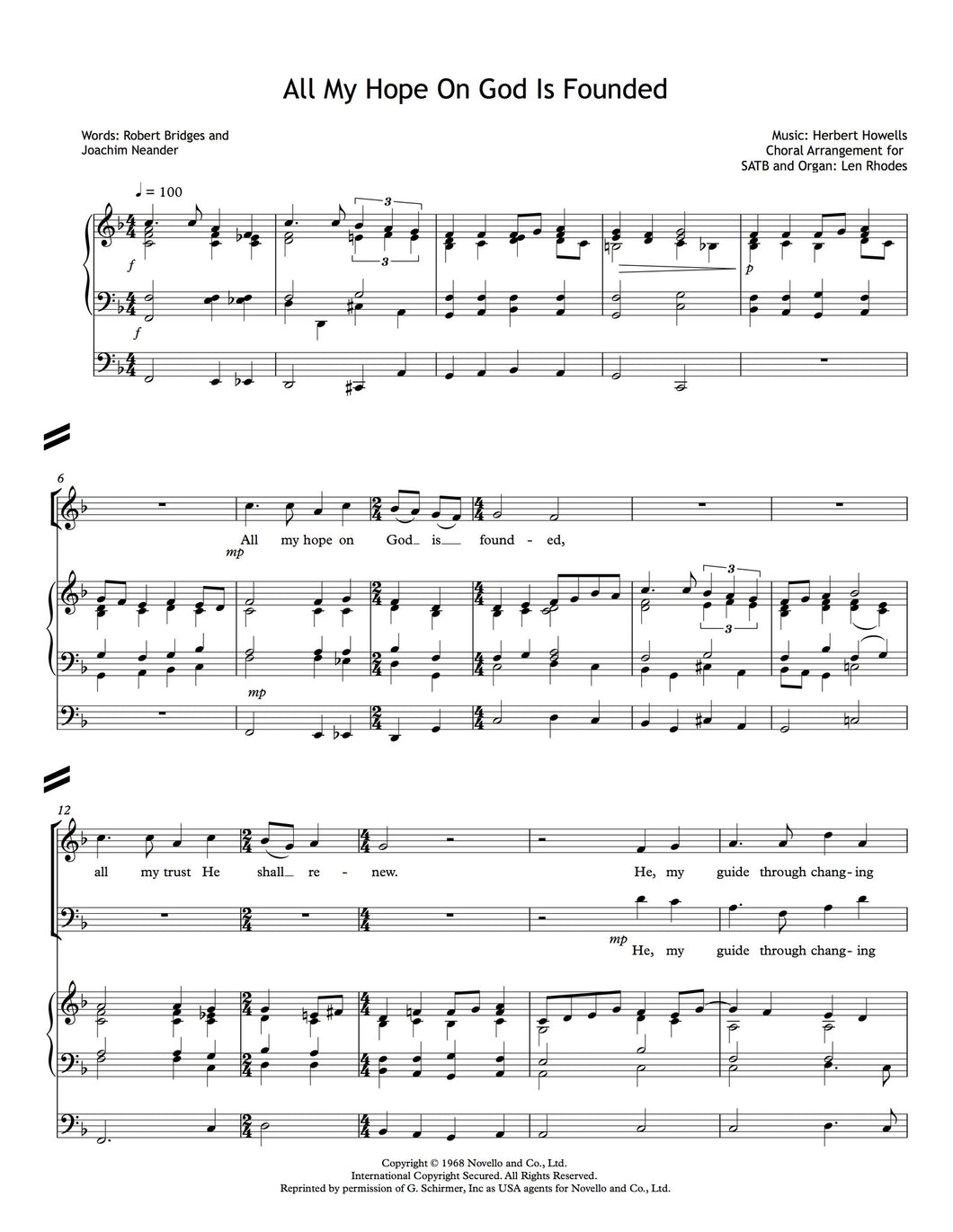 All My Hope On God Is Founded, Herbert Howells - SATB and Organ