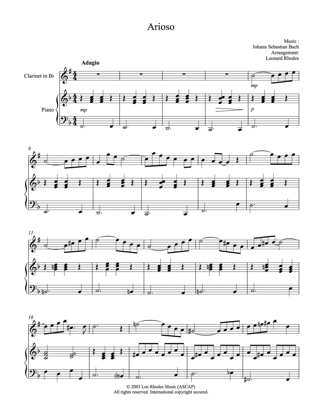 Arioso, Bach -  Clarinet and Piano