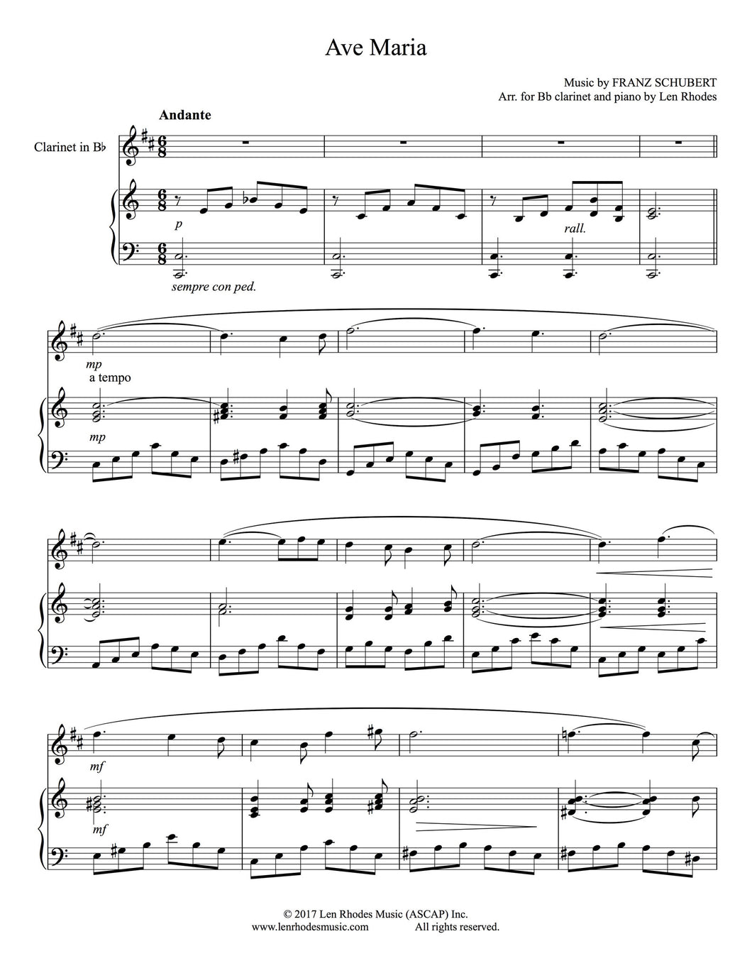 Ave Maria, Schubert - Clarinet and Piano