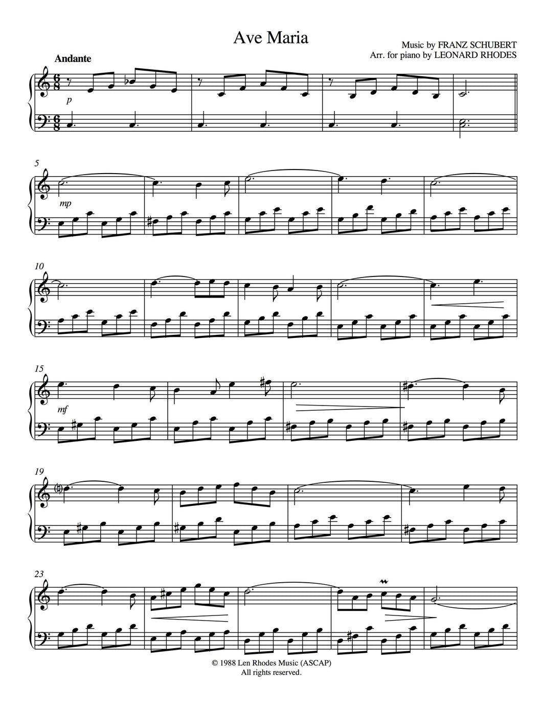 Ave Maria, Schubert - easy Piano