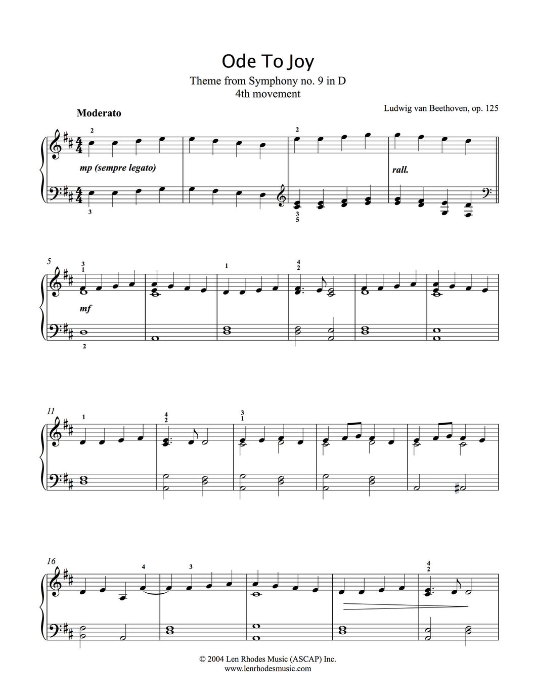 Ode to Joy, Beethoven - easy Piano