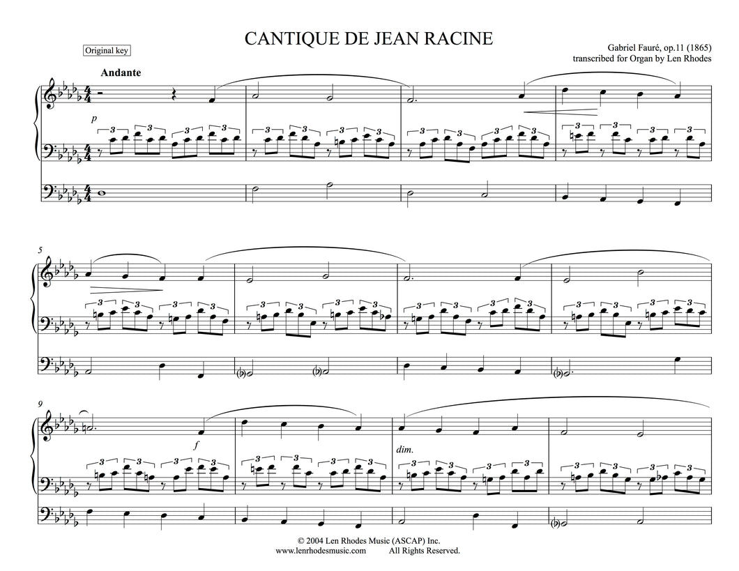 Cantique de Jean Racine, op. 11 in Db, Fauré - Organ
