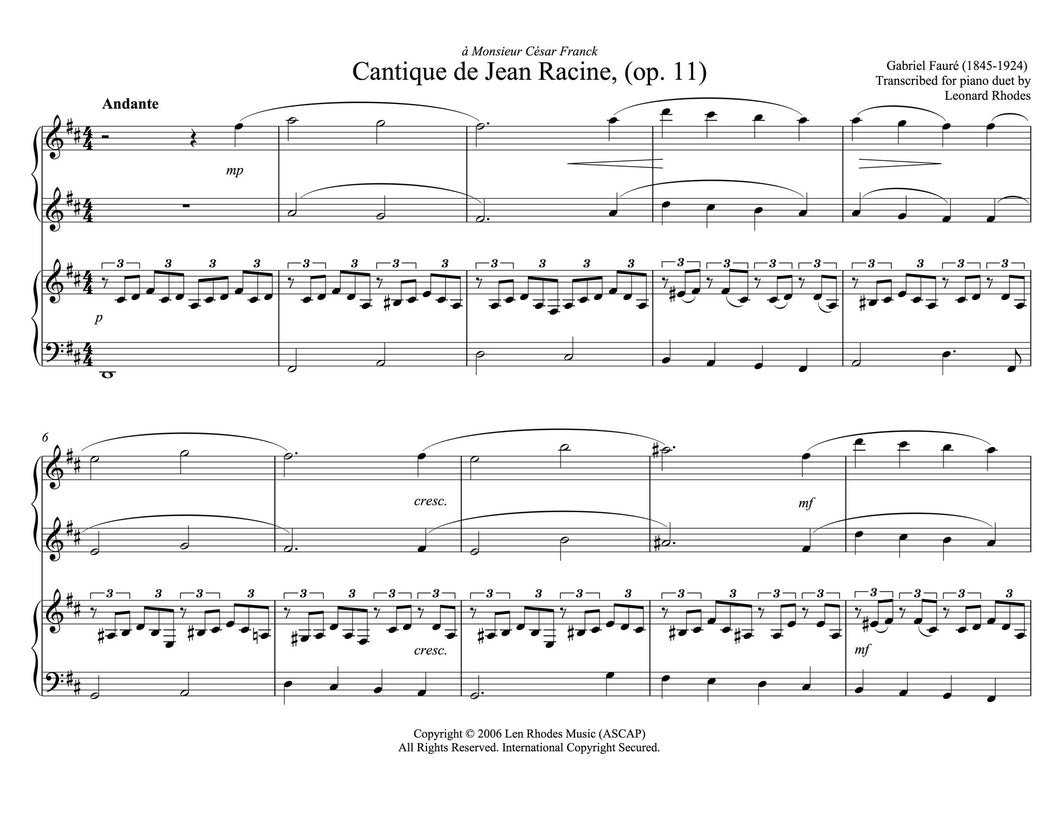 Cantique de Jean Racine, op. 11, Fauré - Piano duet