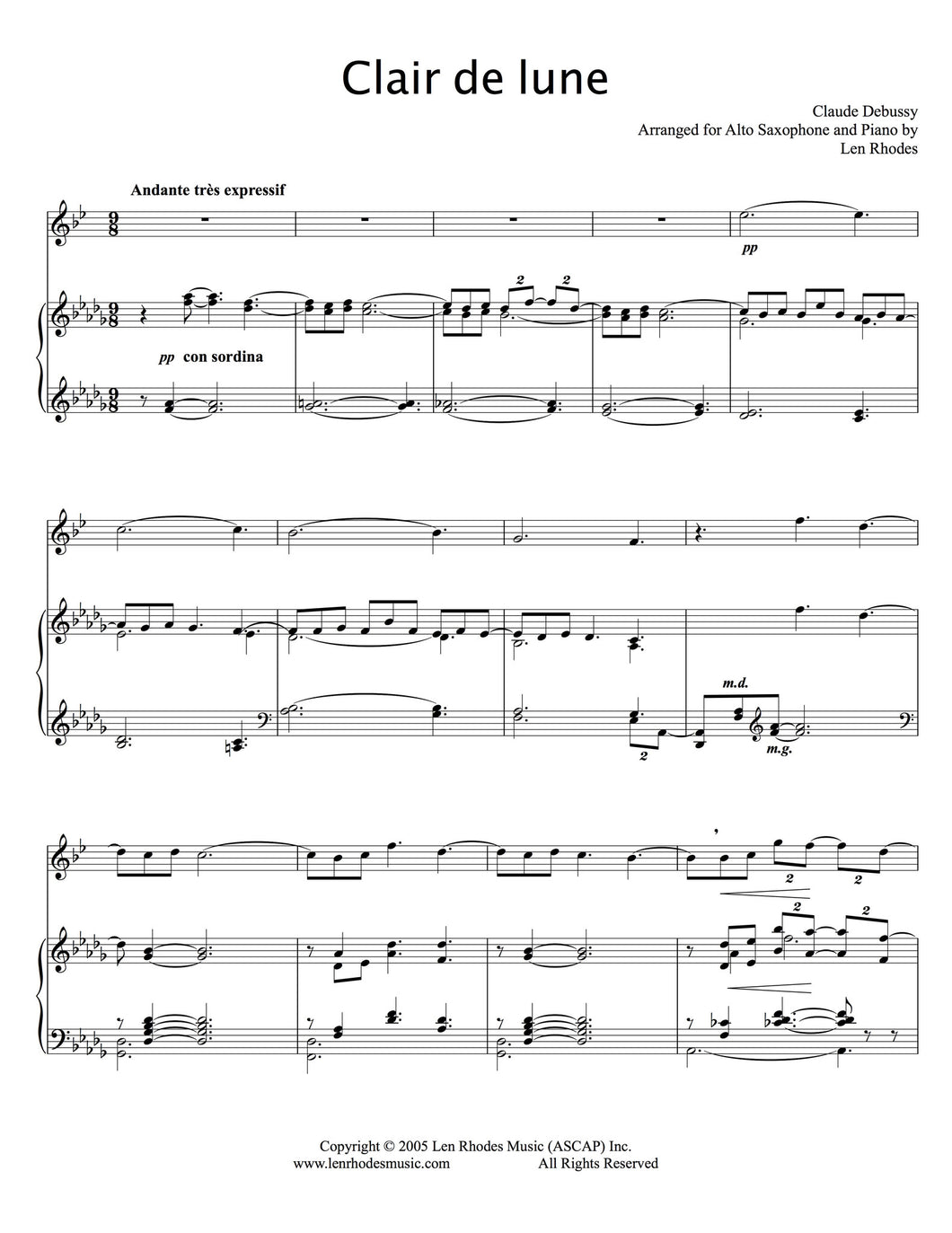 Clair de lune, Debussy - Alto Saxophone and Piano