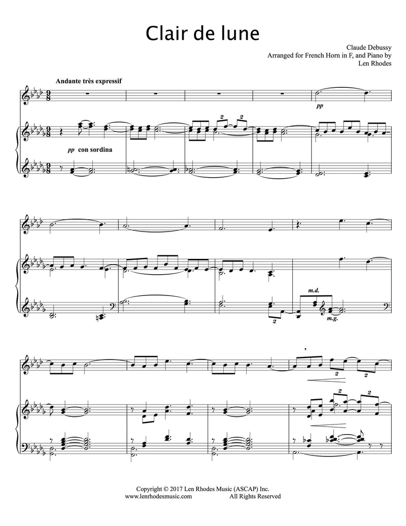 Clair de lune, Debussy - French Horn and Piano – Len Rhodes Music