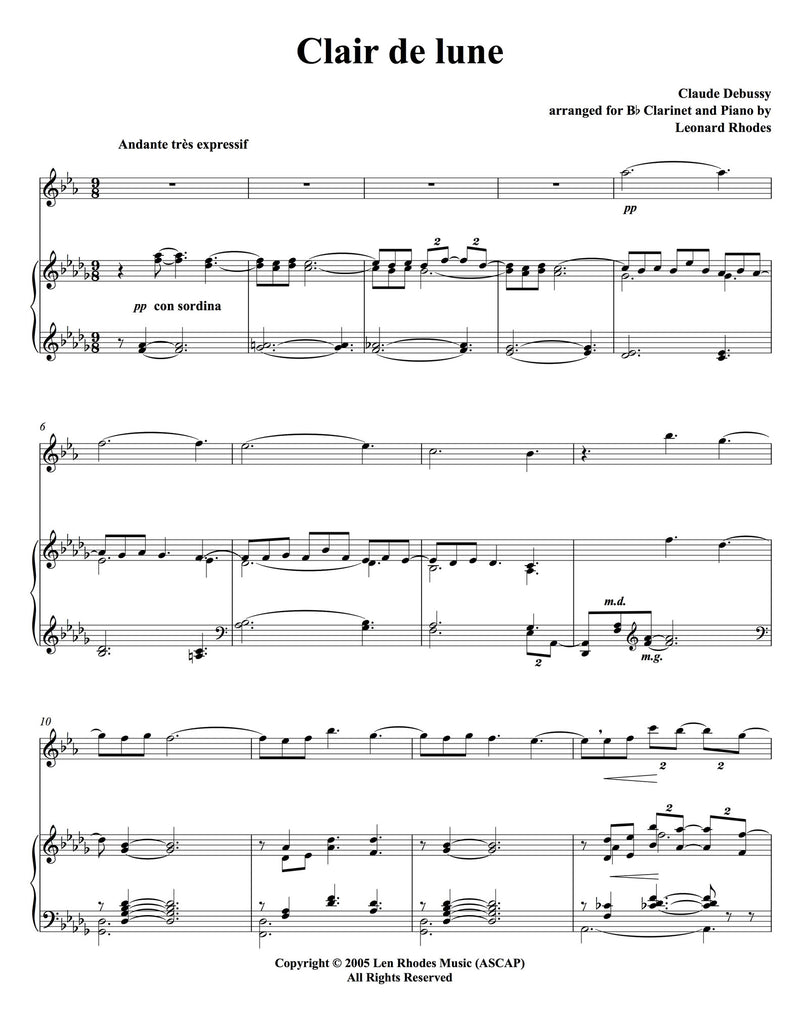 Clair de lune, Debussy - Clarinet and Piano – Len Rhodes Music