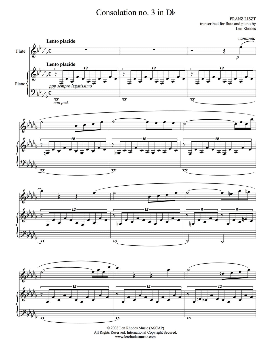 Consolation No. 3 in D flat, Liszt - Flute and Piano
