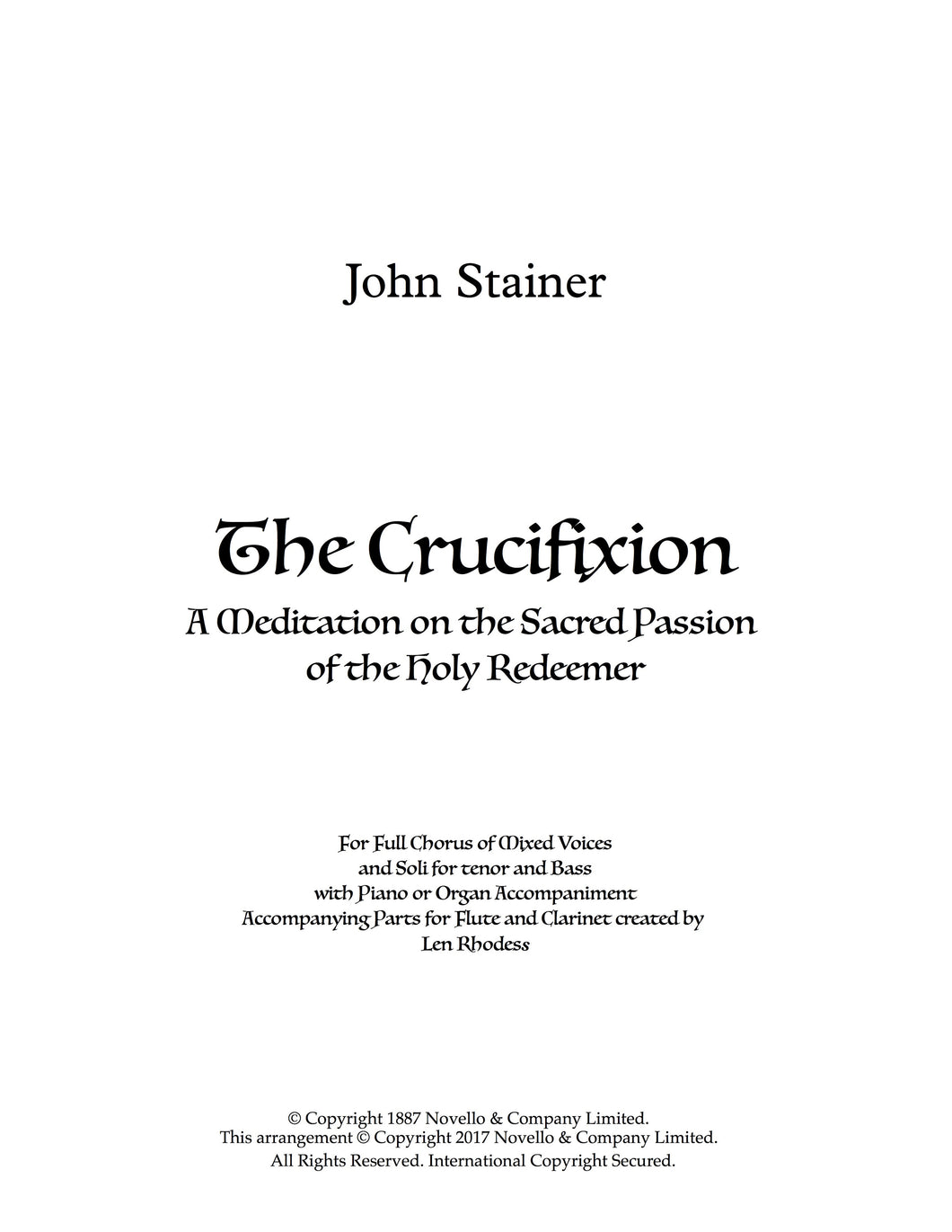 The Crucifixion, Stainer - accompanying parts for Flute and Clarinet