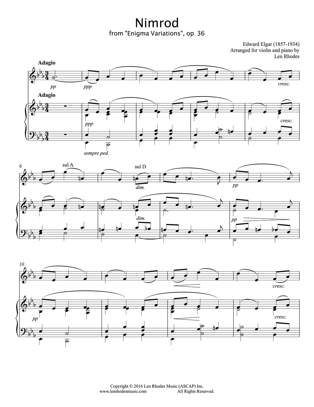 Nimrod, Enigma Variations, Elgar - Violin and Piano