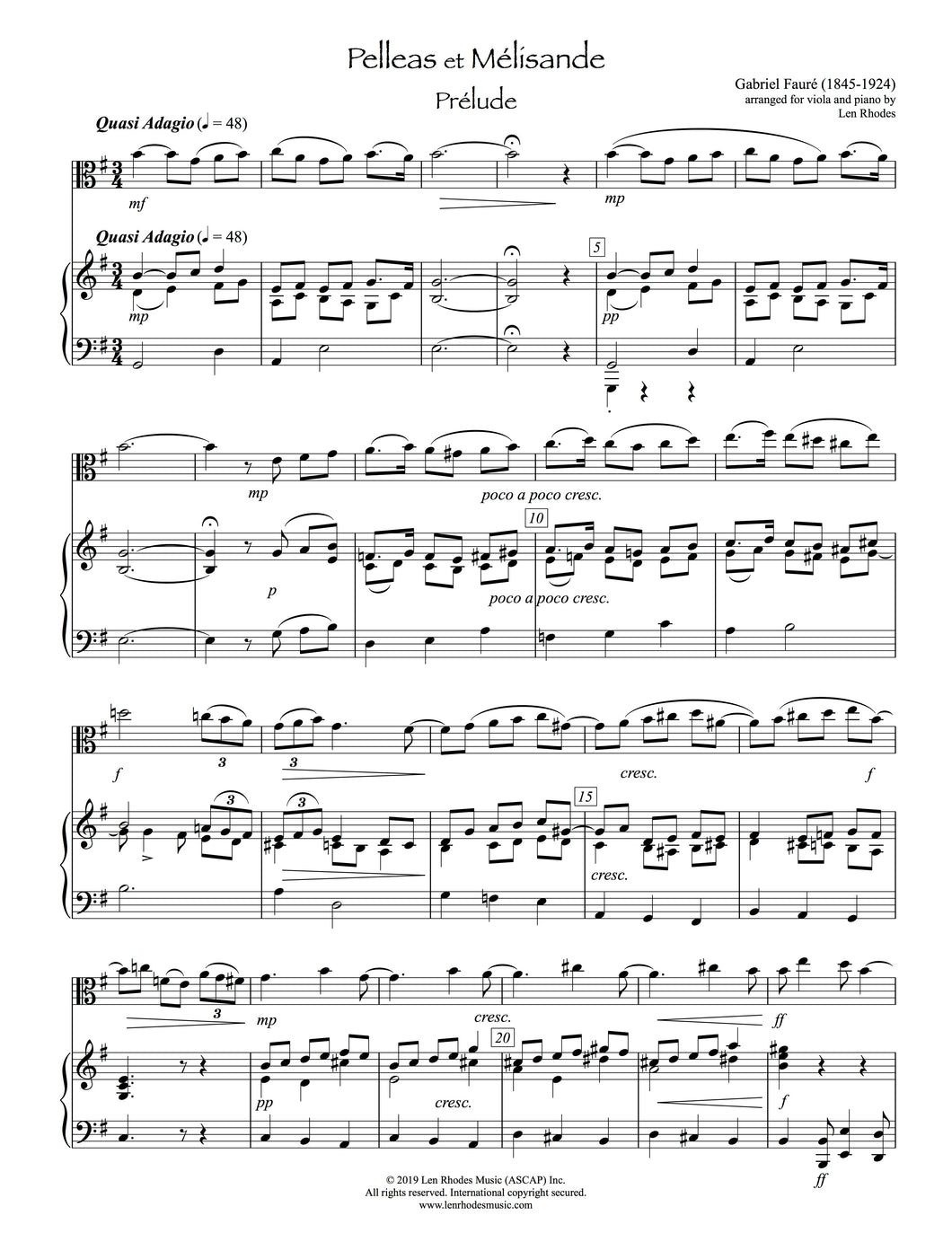 Pelleas et Mélisande, Fauré - Viola and Piano