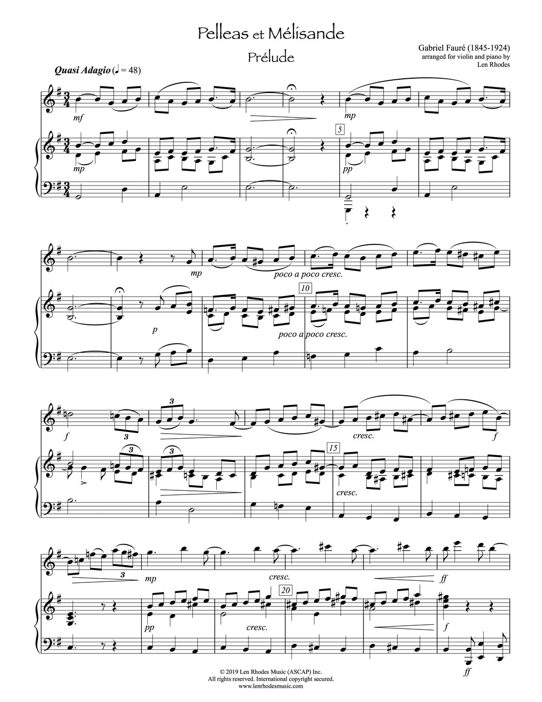Pelleas et Mélisande, Fauré - Violin and Piano