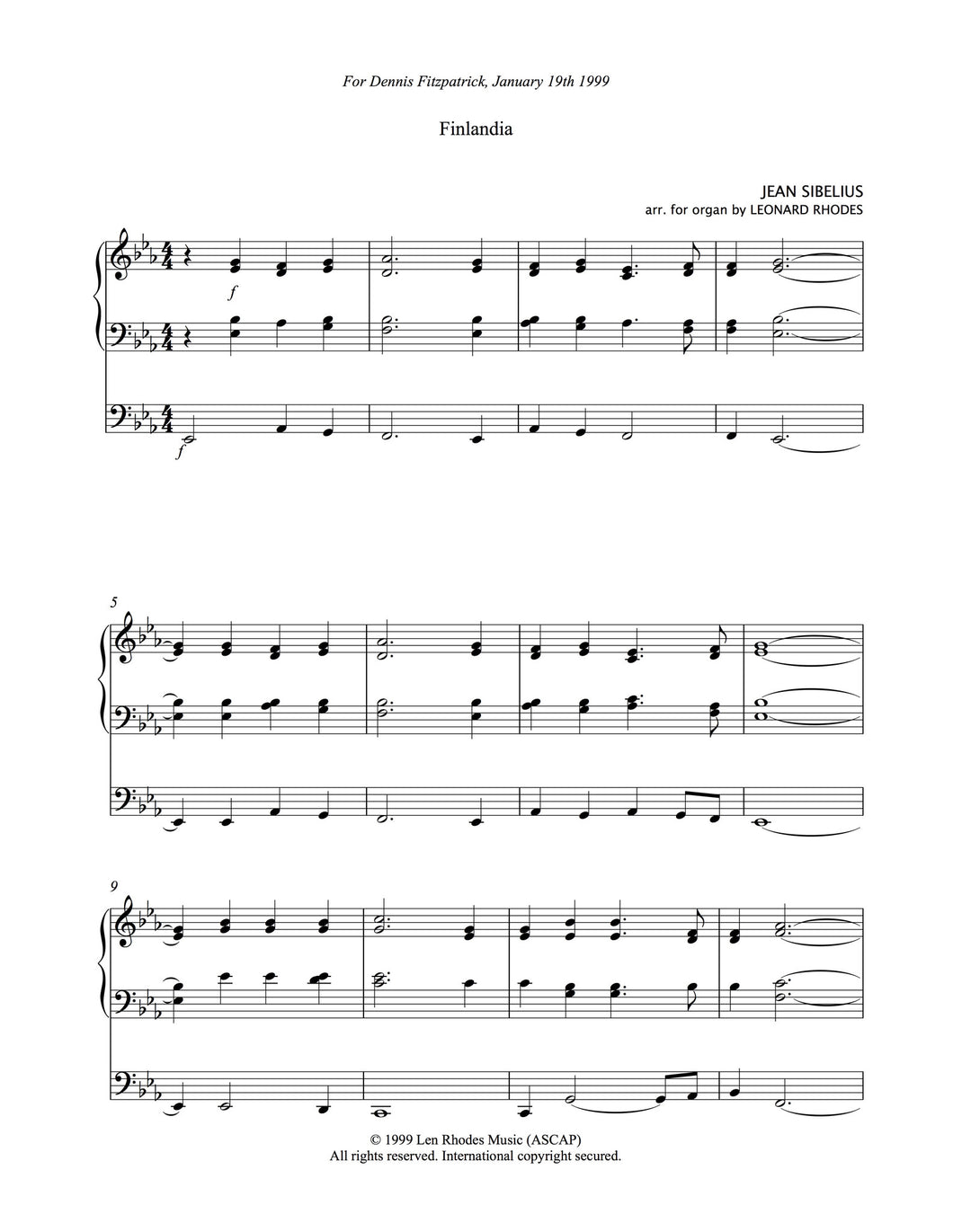 Finlandia, Sibelius - easy Organ
