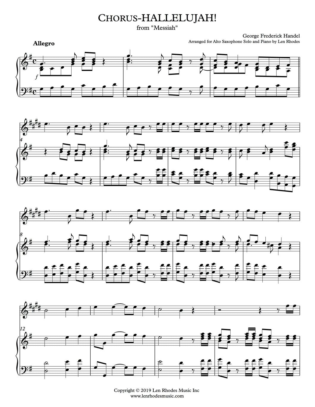 Hallelujah Chorus, Handel - Alto Saxophone and Piano