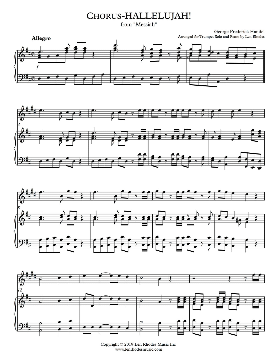Hallelujah Chorus, Handel - Trumpet soloist and Piano