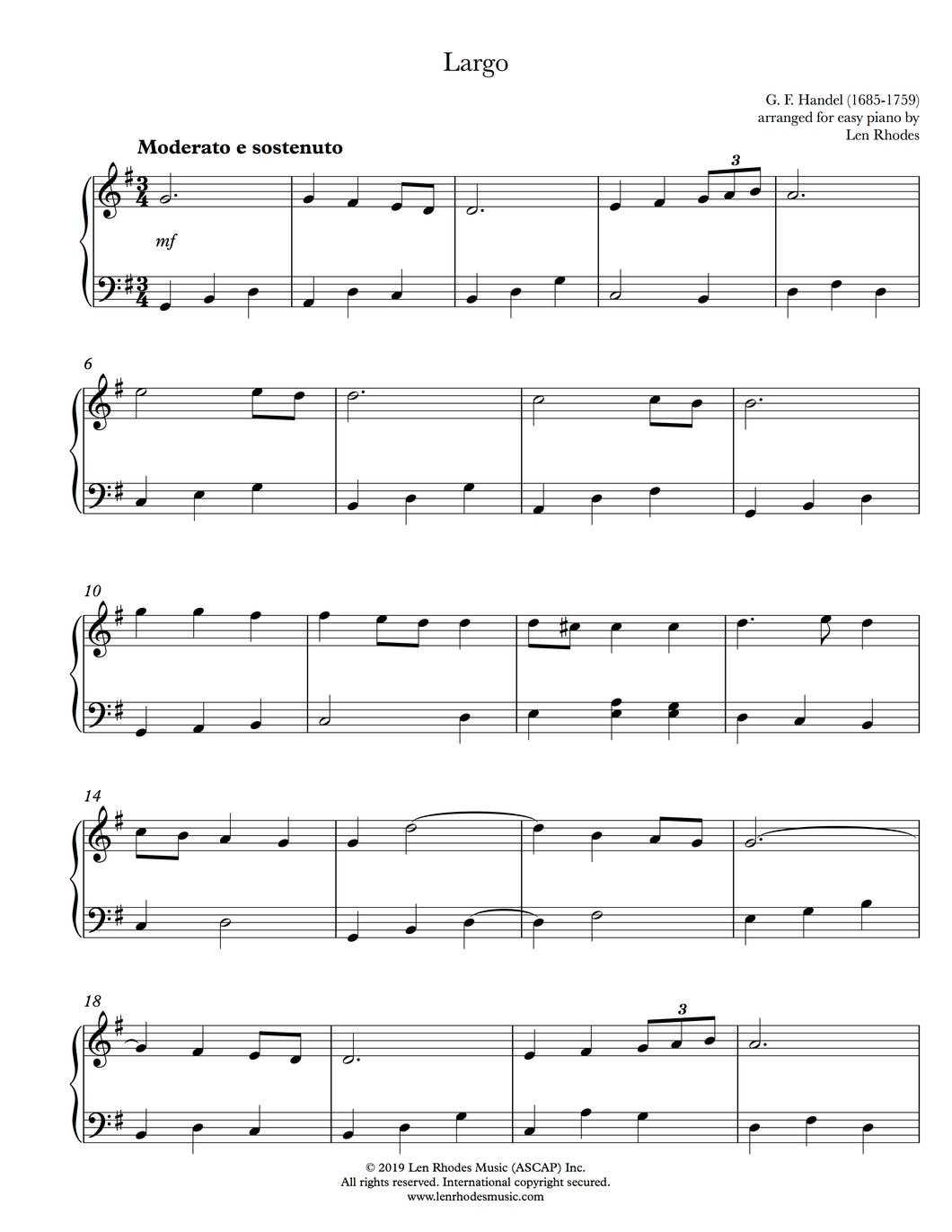Largo, Handel - easy Piano solo