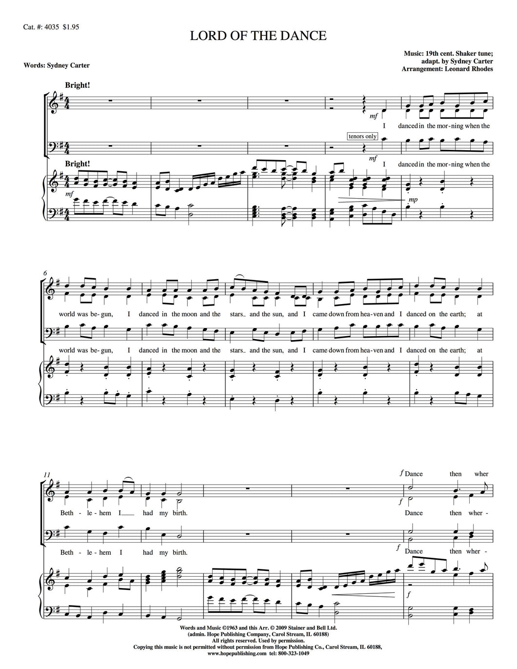 Lord Of The Dance - SATB Choir and Piano