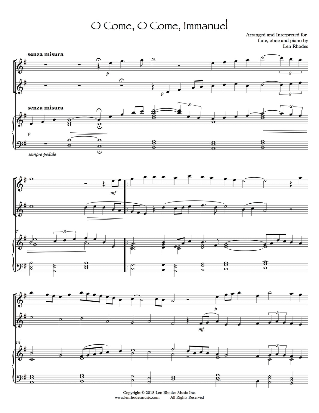 O Come, O Come, Emmanuel - Flute, Oboe and Piano