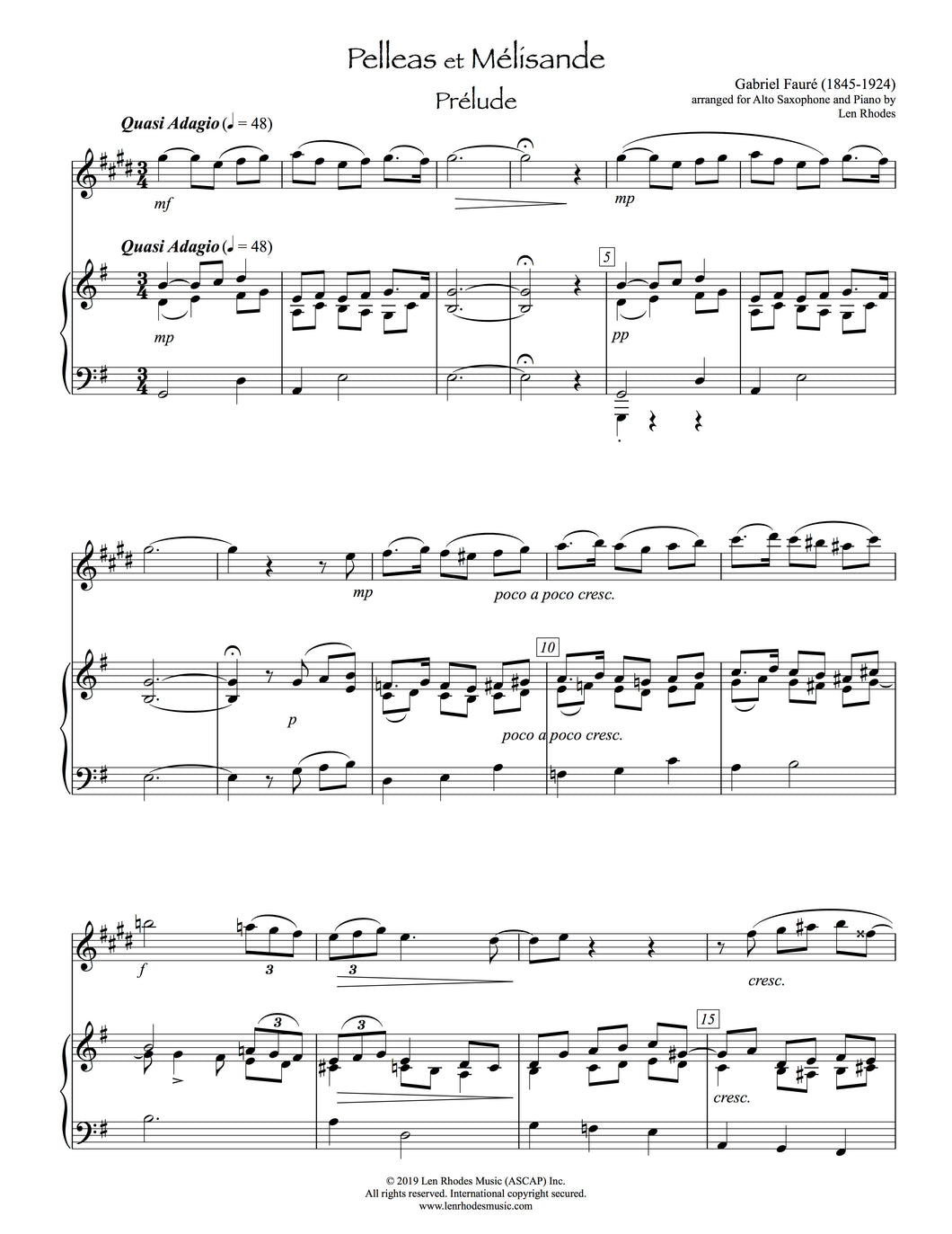 Pelleas et Mélisande, Fauré - Alto Saxophone and Piano