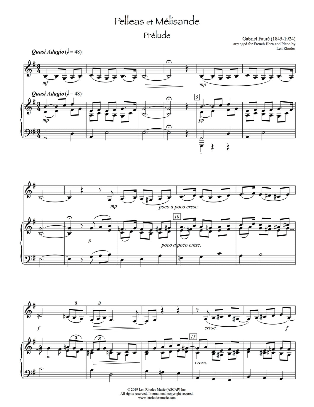 Pelleas et Mélisande, Fauré - French Horn and Piano