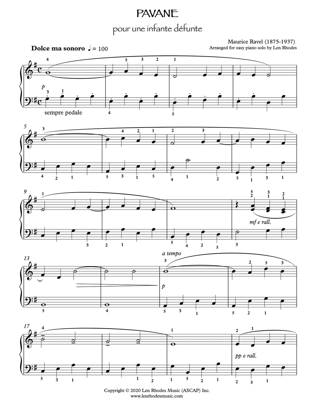 Pavane pour une enfante défunte, Ravel - easy Piano